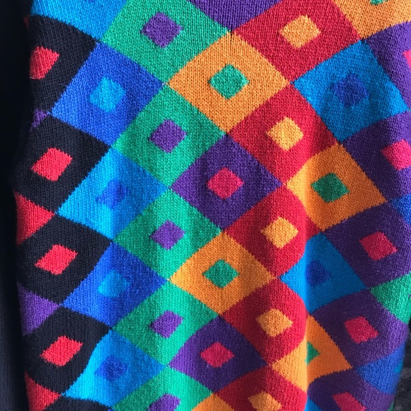 Vintage 90s Color Block Oversized Sweater Y2K in Living Color - Picture 3 of 4